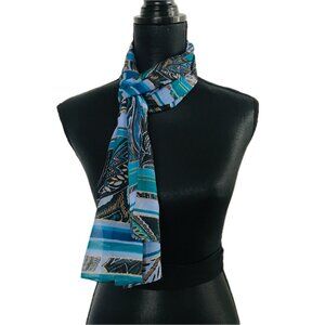 🌼 🌻 🌸 Gorgeous Scarf of Blues, Greens, Black & Gold – Long Rectangular Oblong